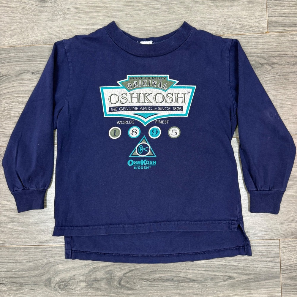 Vintage OshKosh Graphic Navy Kids Long Sleeve Tee Size 6/7 Retro‎ Heritage Shirt